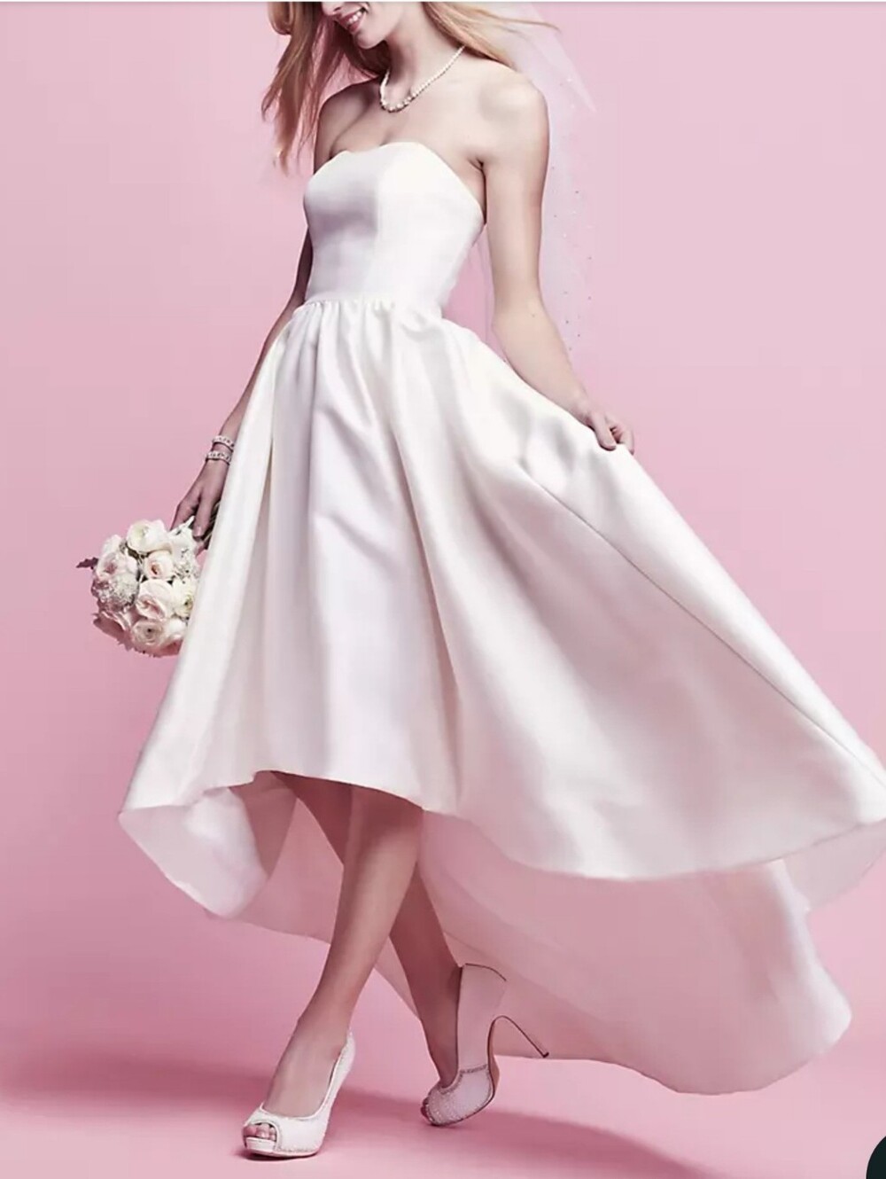NWT David's Bridal | Ivory Mikado high low wedding dress, size 12